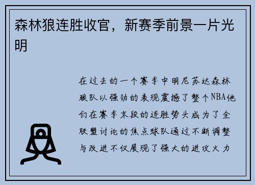 森林狼连胜收官，新赛季前景一片光明